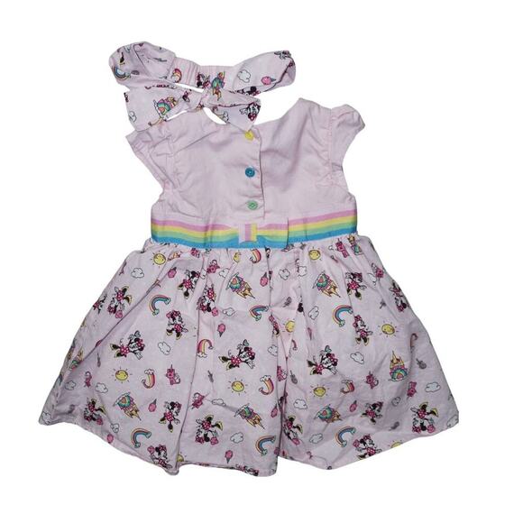 Disney Baby Minnie Mouse Pastel Pink Dress + Matching Bow Headband — Size 3–6M - Picture 4 of 8